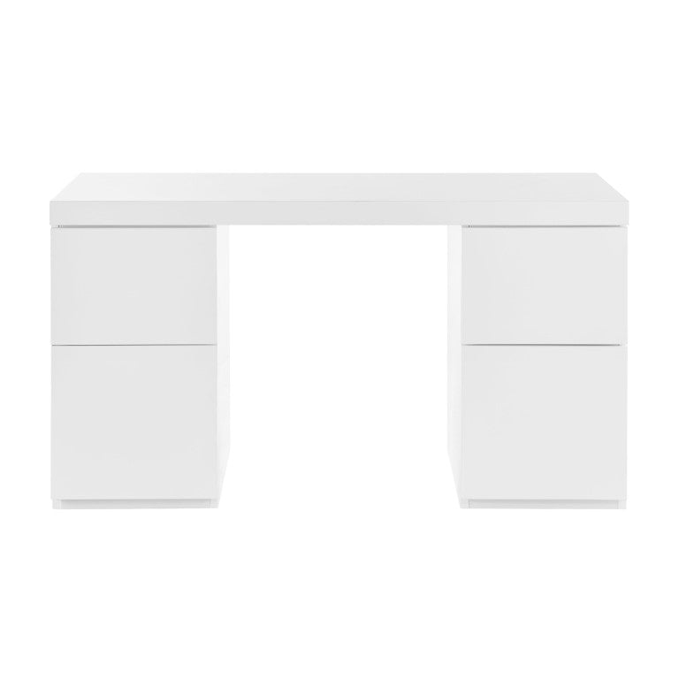 EuroStyle Tresero Lacquer Writing Desk with Four Drawers for a Sleek Modern Home Office 90631WHT-KIT