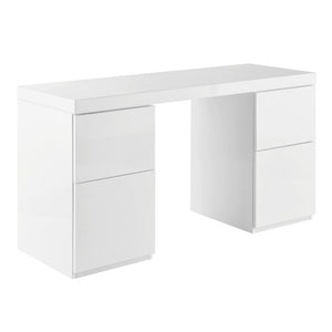 EuroStyle Tresero Lacquer Writing Desk with Four Drawers for a Sleek Modern Home Office 90631WHT-KIT
