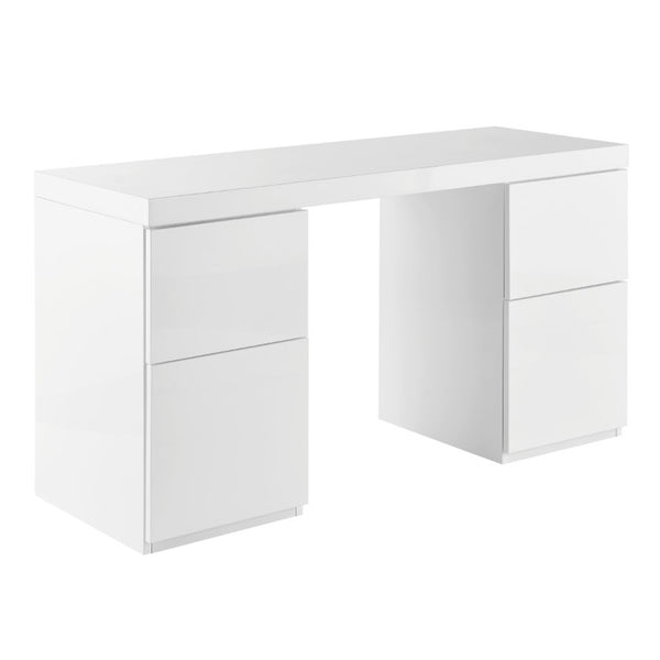 EuroStyle Tresero Lacquer Writing Desk with Four Drawers for a Sleek Modern Home Office 90631WHT-KIT