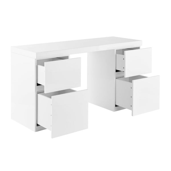 EuroStyle Tresero Lacquer Writing Desk with Four Drawers for a Sleek Modern Home Office 90631WHT-KIT