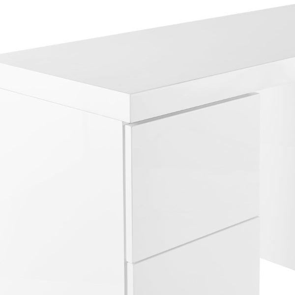 EuroStyle Tresero Lacquer Writing Desk with Four Drawers for a Sleek Modern Home Office 90631WHT-KIT