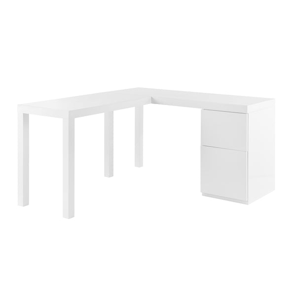 Tresero L-Desk in High Gloss White – Sleek, Space-Saving Design with Minimalist Aesthetic & Storage