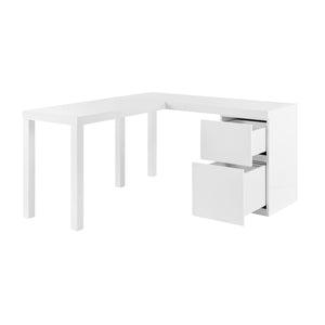 Tresero L-Desk in High Gloss White – Sleek, Space-Saving Design with Minimalist Aesthetic & Storage