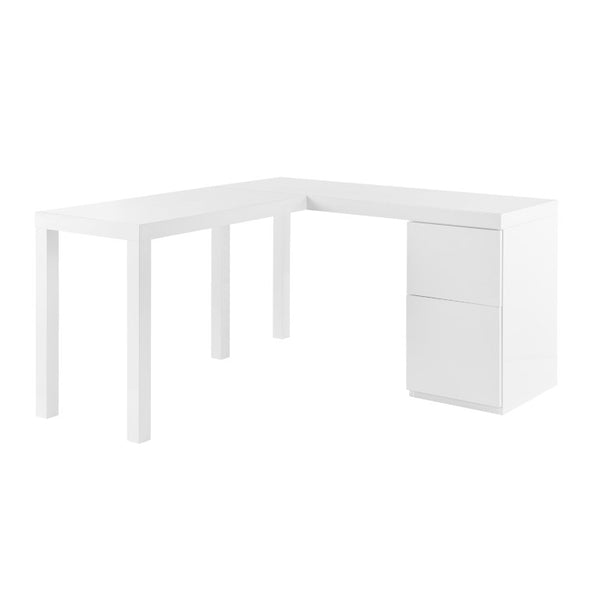 EuroStyle Tresero L-Shaped Home Office Desk with High Gloss White Lacquer and Soft Close Drawers 90634WHT-KIT