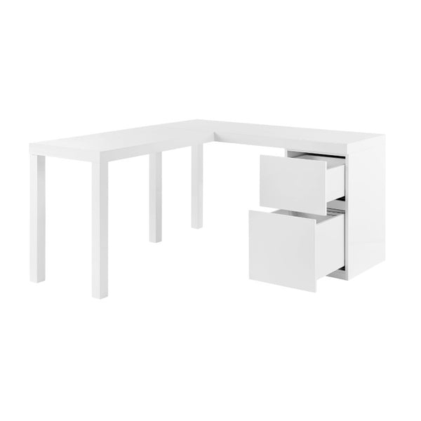 EuroStyle Tresero L-Shaped Home Office Desk with High Gloss White Lacquer and Soft Close Drawers 90634WHT-KIT