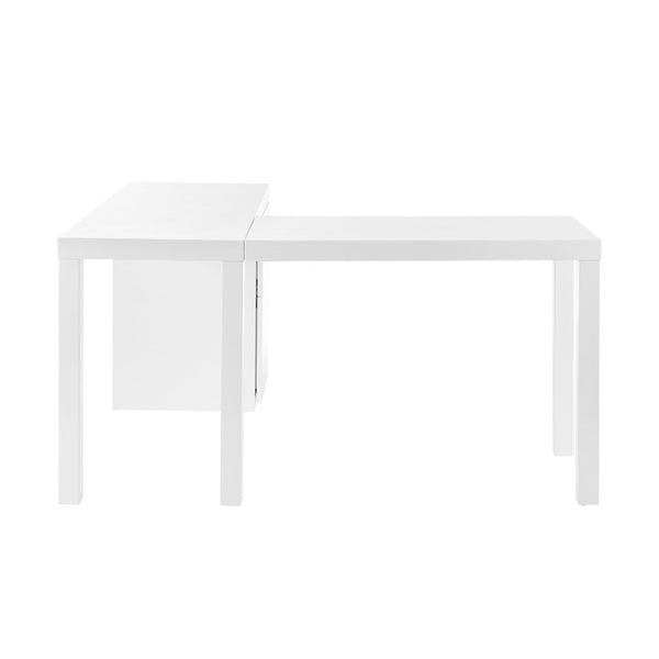 EuroStyle Tresero L-Shaped Home Office Desk with High Gloss White Lacquer and Soft Close Drawers 90634WHT-KIT