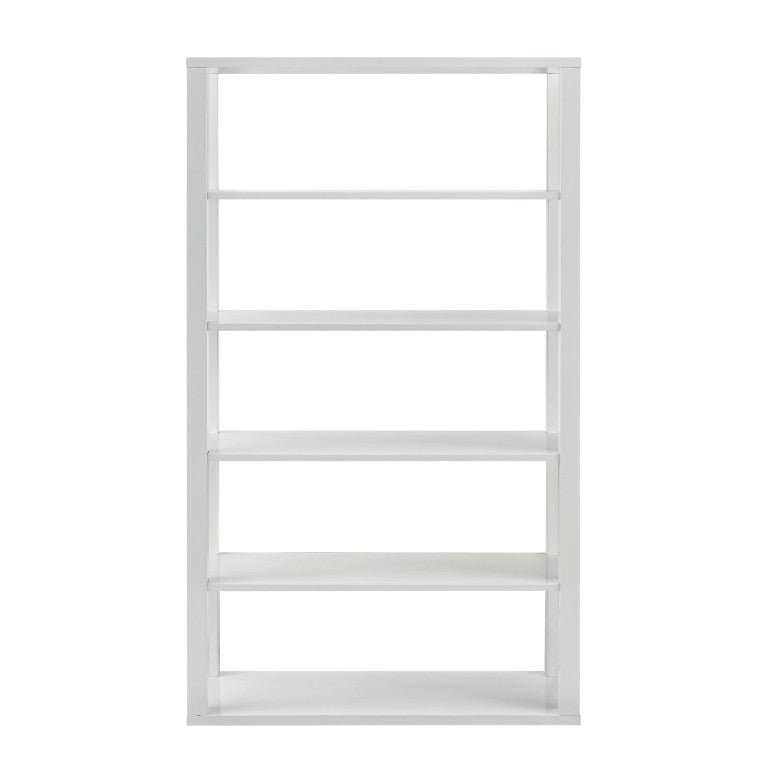 EuroStyle Tresero Six Shelf Lacquered MDF Bookcase High Gloss Open Display for Modern Spaces 90636WHT-KIT