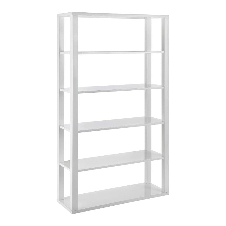 EuroStyle Tresero Six Shelf Lacquered MDF Bookcase High Gloss Open Display for Modern Spaces 90636WHT-KIT