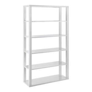 EuroStyle Tresero Six Shelf Lacquered MDF Bookcase High Gloss Open Display for Modern Spaces 90636WHT-KIT