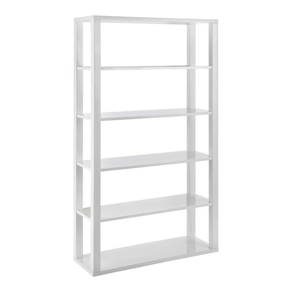 EuroStyle Tresero Six Shelf Lacquered MDF Bookcase High Gloss Open Display for Modern Spaces 90636WHT-KIT