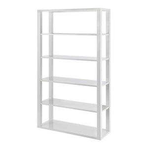 EuroStyle Tresero Six Shelf Lacquered MDF Bookcase High Gloss Open Display for Modern Spaces 90636WHT-KIT