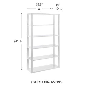 EuroStyle Tresero Six Shelf Lacquered MDF Bookcase High Gloss Open Display for Modern Spaces 90636WHT-KIT
