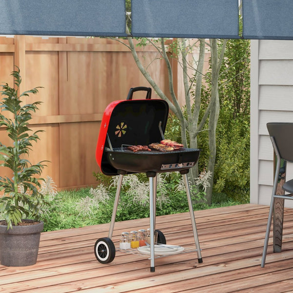 English Elm Outsunny Square Charcoal Grill Enameled Steel Bbq Smoker with Wheels for Outdoor Cooking W2225P200659