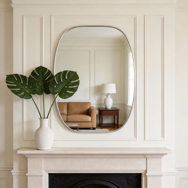English Elm 30x40 Oval Wall Mirror Slim Metal Frame Distortion Free Glass Bathroom Entryway Accent Silver W2203P476483