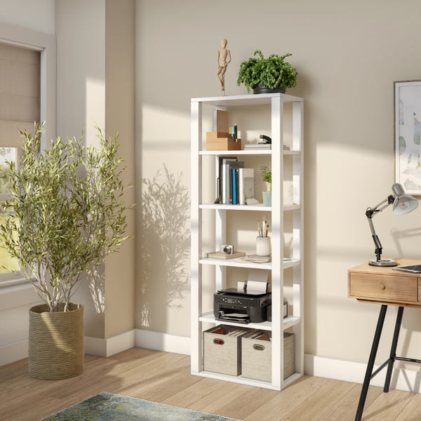 EuroStyle Tresero  Shelving Unit in High Gloss White