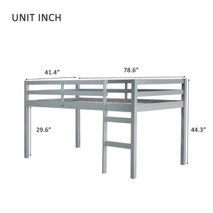 English Elm Solid Twin Loft Bed with Ladder and Reinforced Slats for Storage-Friendly, Space-Saving Bedrooms Grey W504P190928