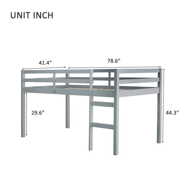 English Elm Solid Twin Loft Bed with Ladder and Reinforced Slats for Storage-Friendly, Space-Saving Bedrooms Grey W504P190928