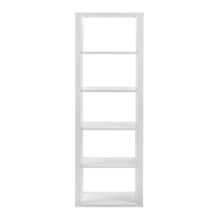 EuroStyle Tresero Six Shelf Tall Narrow Bookcase Lacquered Gloss White for Home Office 90639WHT-KIT