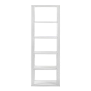 EuroStyle Tresero Six Shelf Tall Narrow Bookcase Lacquered Gloss White for Home Office 90639WHT-KIT