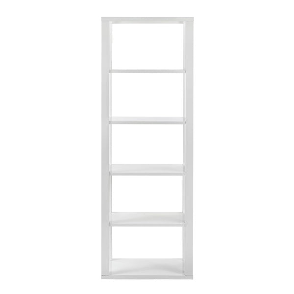 EuroStyle Tresero Six Shelf Tall Narrow Bookcase Lacquered Gloss White for Home Office 90639WHT-KIT
