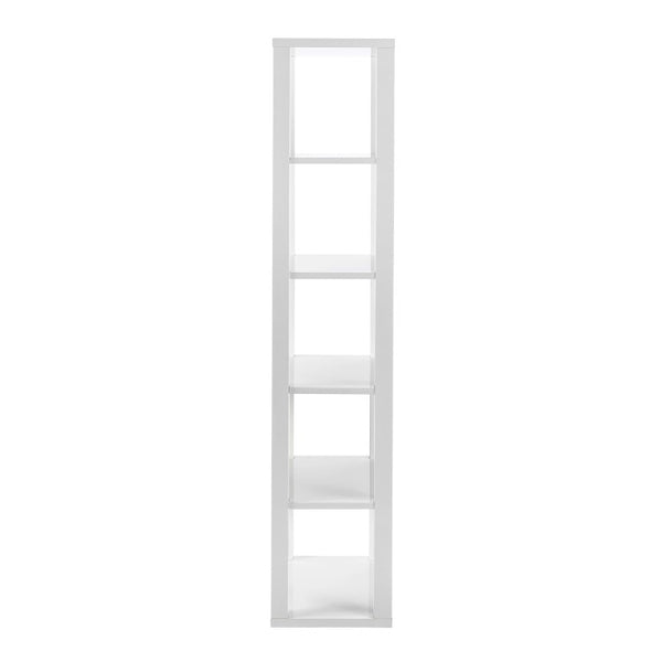 EuroStyle Tresero Six Shelf Tall Narrow Bookcase Lacquered Gloss White for Home Office 90639WHT-KIT