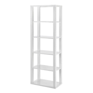 EuroStyle Tresero Six Shelf Tall Narrow Bookcase Lacquered Gloss White for Home Office 90639WHT-KIT