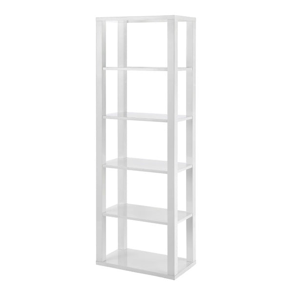 EuroStyle Tresero Six Shelf Tall Narrow Bookcase Lacquered Gloss White for Home Office 90639WHT-KIT