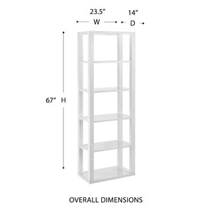 EuroStyle Tresero Six Shelf Tall Narrow Bookcase Lacquered Gloss White for Home Office 90639WHT-KIT