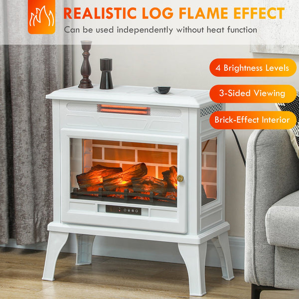 English Elm Homcom 24" Electric Fireplace Stove With Remote, 3D Flame, Adjustable Heat & Safety Features, White W2225P249850
