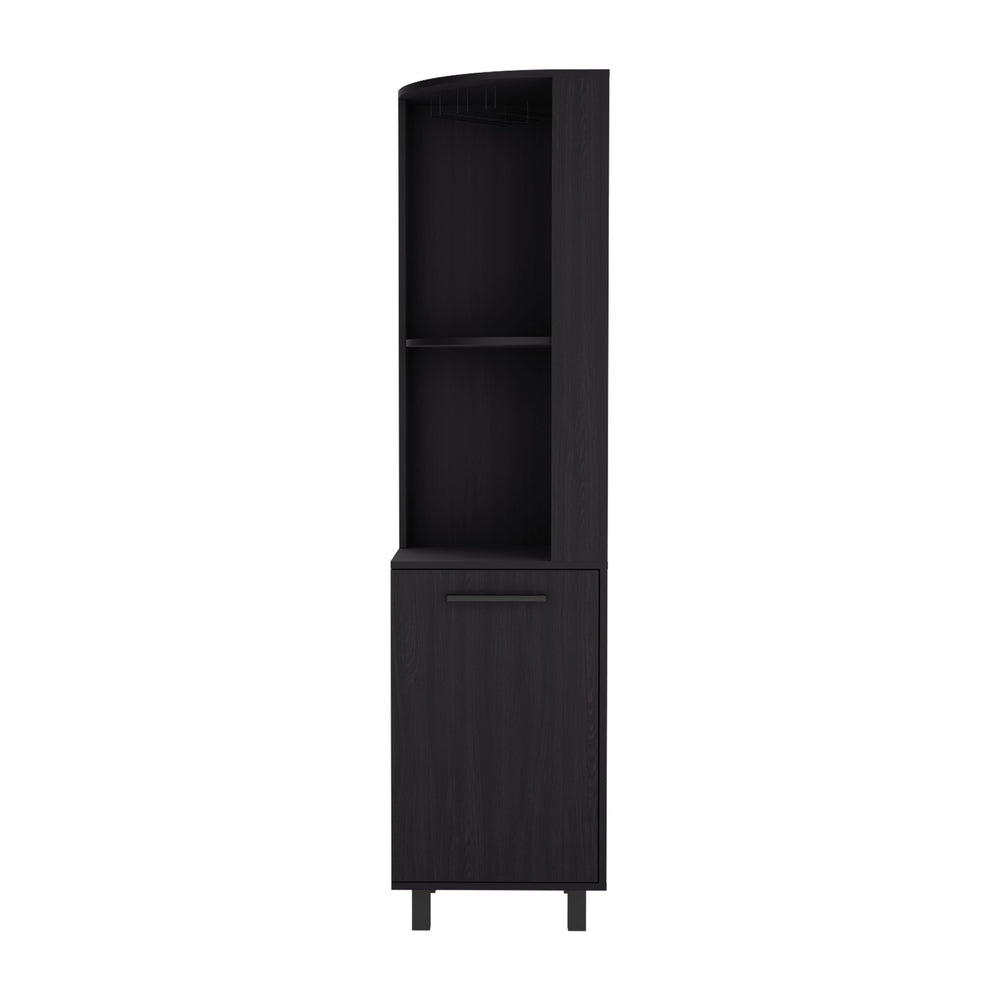 English Elm Kaia Black Corner Bar Cabinet with 4 Shelves, 10 Wine Cubbies, Stemware Rack & Foldable Lock B070S00381