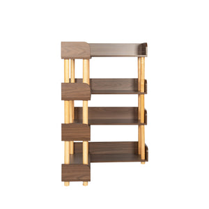 English Elm 4 Tier Retractable Rotatable Corner Bookcase – Walnut Wooden 4-Shelf Space-Saving Rack, Durable MDF & Solid Wood W1801P195686