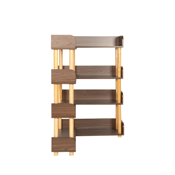 English Elm 4 Tier Retractable Rotatable Corner Bookcase – Walnut Wooden 4-Shelf Space-Saving Rack, Durable MDF & Solid Wood W1801P195686