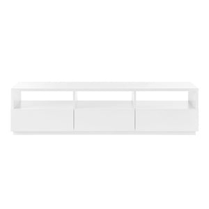 EuroStyle Tresero Low Profile Media Stand Glossy White Lacquer with Open Shelving and Drawers 90643WHT-KIT