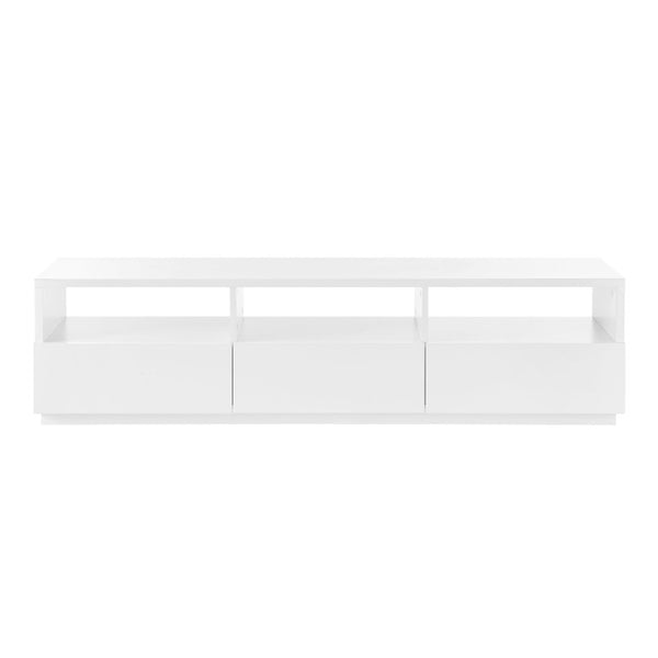 EuroStyle Tresero Low Profile Media Stand Glossy White Lacquer with Open Shelving and Drawers 90643WHT-KIT