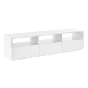 EuroStyle Tresero Low Profile Media Stand Glossy White Lacquer with Open Shelving and Drawers 90643WHT-KIT