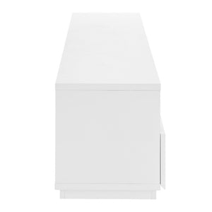 EuroStyle Tresero Low Profile Media Stand Glossy White Lacquer with Open Shelving and Drawers 90643WHT-KIT