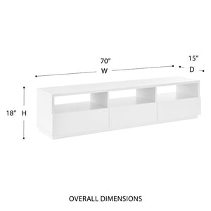 EuroStyle Tresero Low Profile Media Stand Glossy White Lacquer with Open Shelving and Drawers 90643WHT-KIT