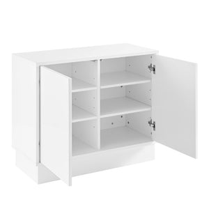 EuroStyle Tresero Lacquered Storage Cabinet with Push Open Doors for Sleek Modern Interiors High Gloss White 90648WHT-FA