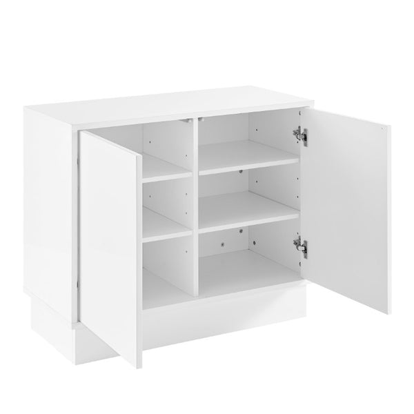 EuroStyle Tresero Lacquered Storage Cabinet with Push Open Doors for Sleek Modern Interiors High Gloss White 90648WHT-FA