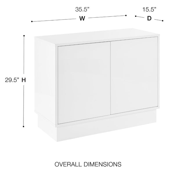 EuroStyle Tresero Lacquered Storage Cabinet with Push Open Doors for Sleek Modern Interiors High Gloss White 90648WHT-FA