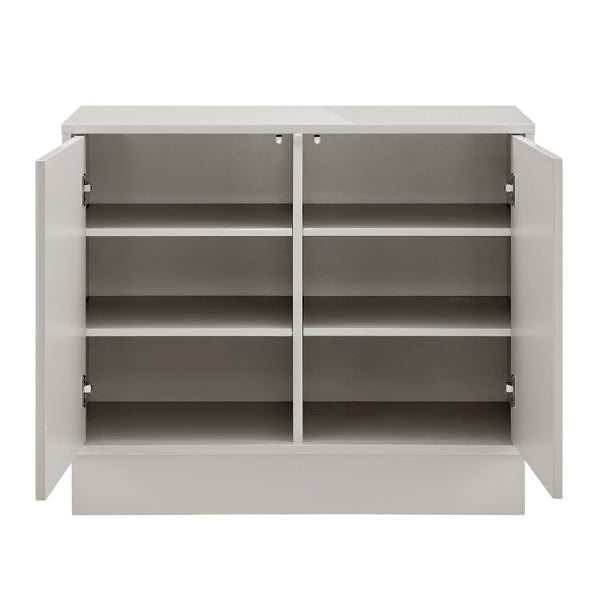 EuroStyle Tresero Lacquered Storage Cabinet with Push Open Doors for Sleek Modern Interiors High Gloss Warm Gray 90648WMGRY-FA