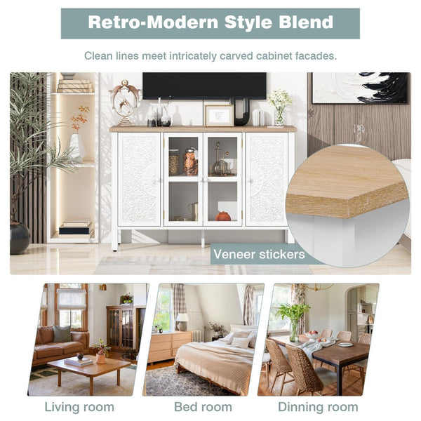 English Elm Vibe 47.2'' Retro Tv Stand For 43" Tvs - Stylish Media Console With Glass Doors & Secure Storage Solution N724P233371K-GIGA