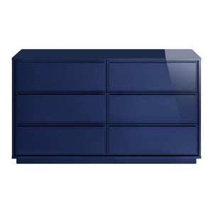 EuroStyle Tresero Six Drawer Lacquered Sideboard Bold Navy Gloss Contemporary Dining Storage High Gloss Deep Blue 90649BLU-KIT