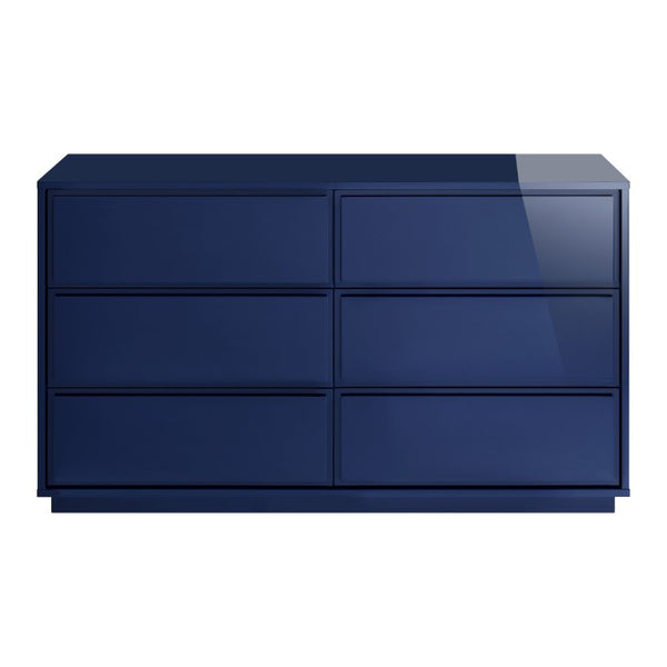 EuroStyle Tresero Six Drawer Lacquered Sideboard Bold Navy Gloss Contemporary Dining Storage High Gloss Deep Blue 90649BLU-KIT
