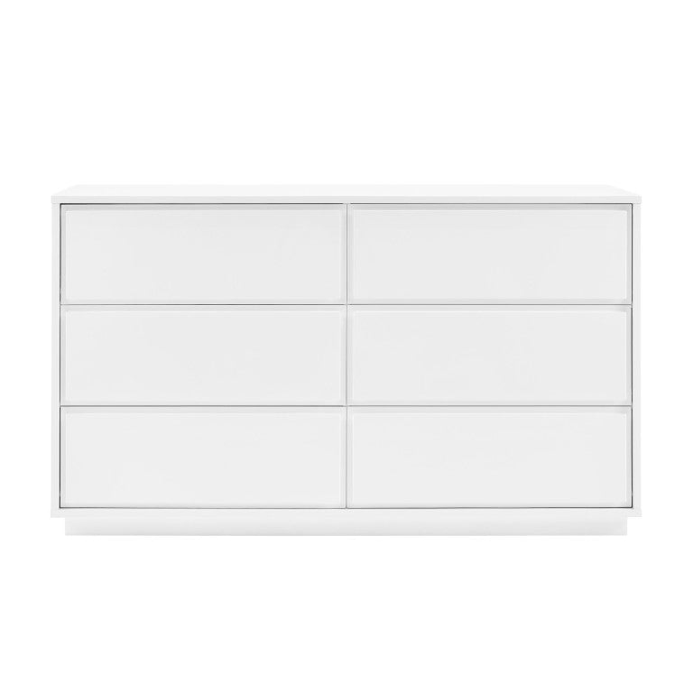 EuroStyle Tresero Six Drawer Lacquered Sideboard Bold Navy Gloss Contemporary Dining Storage High Gloss White 90649WHT-KIT