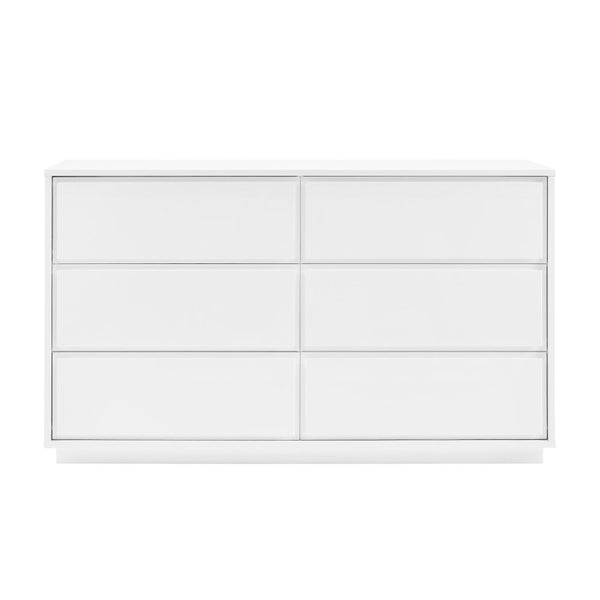 EuroStyle Tresero Six Drawer Lacquered Sideboard Bold Navy Gloss Contemporary Dining Storage High Gloss White 90649WHT-KIT