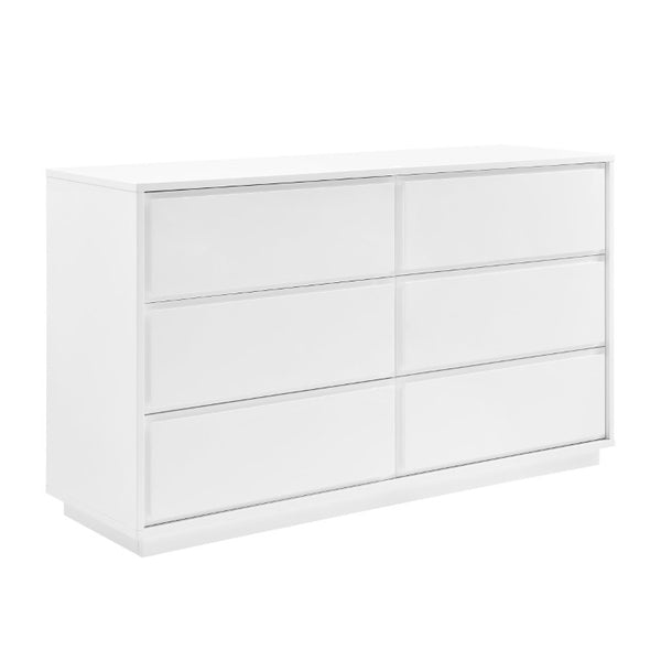 EuroStyle Tresero Six Drawer Lacquered Sideboard Bold Navy Gloss Contemporary Dining Storage High Gloss White 90649WHT-KIT