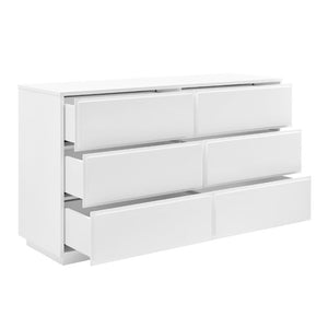 EuroStyle Tresero Six Drawer Lacquered Sideboard Bold Navy Gloss Contemporary Dining Storage High Gloss White 90649WHT-KIT