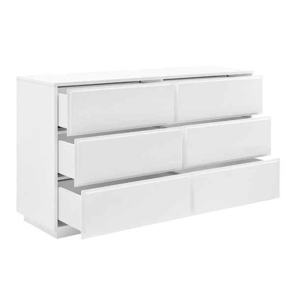 EuroStyle Tresero Six Drawer Lacquered Sideboard Bold Navy Gloss Contemporary Dining Storage High Gloss White 90649WHT-KIT