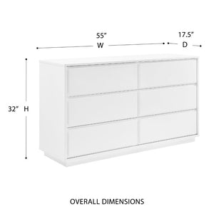 EuroStyle Tresero Six Drawer Lacquered Sideboard Bold Navy Gloss Contemporary Dining Storage High Gloss White 90649WHT-KIT